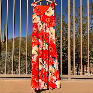 ⬇️T Tahari Long Ladies Sleeveless Dress NWT 6  Multi Orange, Red, Pink, Blue